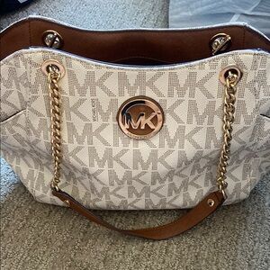 Michael Kors White and Brown Tote Bag